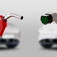 Diesel versus electric. Gas or electric station. 3d rendering illustration