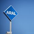 Bayreuth, Bavaria / Germany - May 21, 2018: The logo of ARAL in Bayreuth, Germany - ARAL is a brand of automobile fuels and petrol stations present in germany and Luxembourg