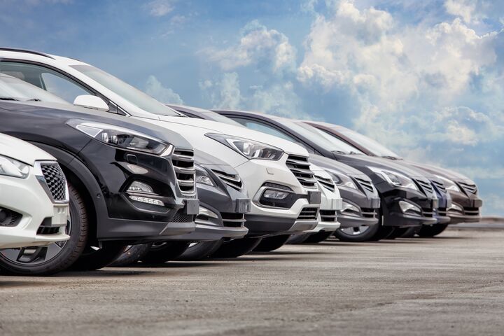 Cars For Sale Stock Lot Row. Car Dealer Inventory