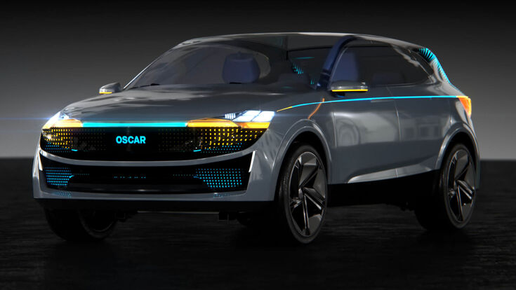 © amsOSRAM Automotive,OS Car,exterior,forward lighting,high luminance,front lighting,car,mode of transportation,transportation,motor vehicle,land vehicle,illuminated,no people,blue,travel,night,indoors,motion,headlight,retro styled,speed,road,toy,studio shot